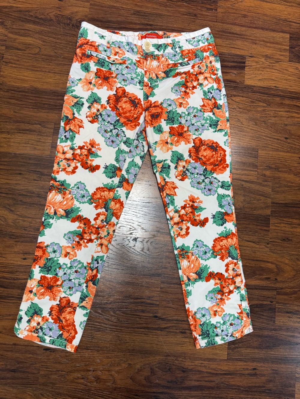 Cartonnier Floral Capris in Orange, Green & Blueish Purple on Cream